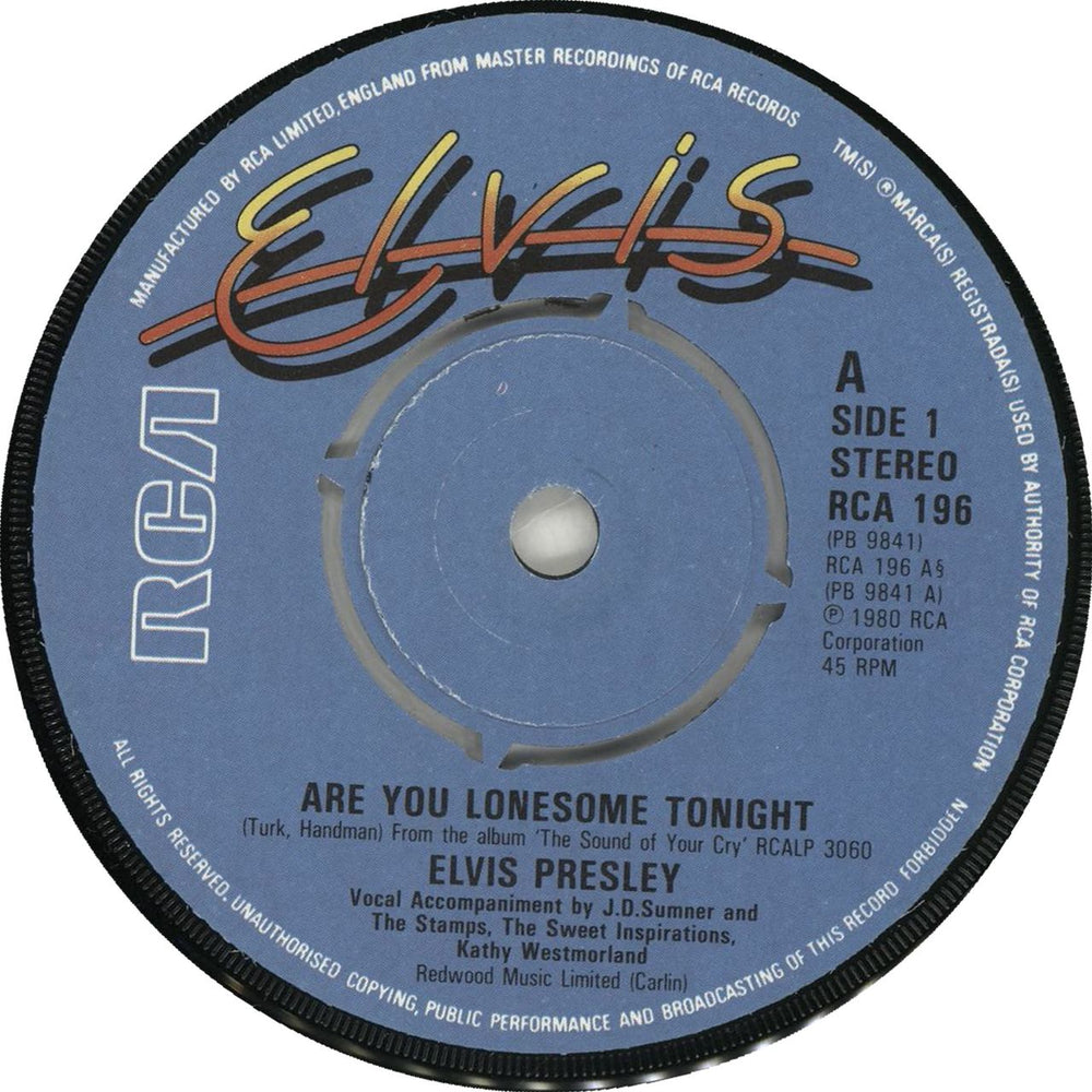 Elvis Presley Are You Lonesome Tonight? UK 7" vinyl single (7 inch record / 45) ELV07AR140869