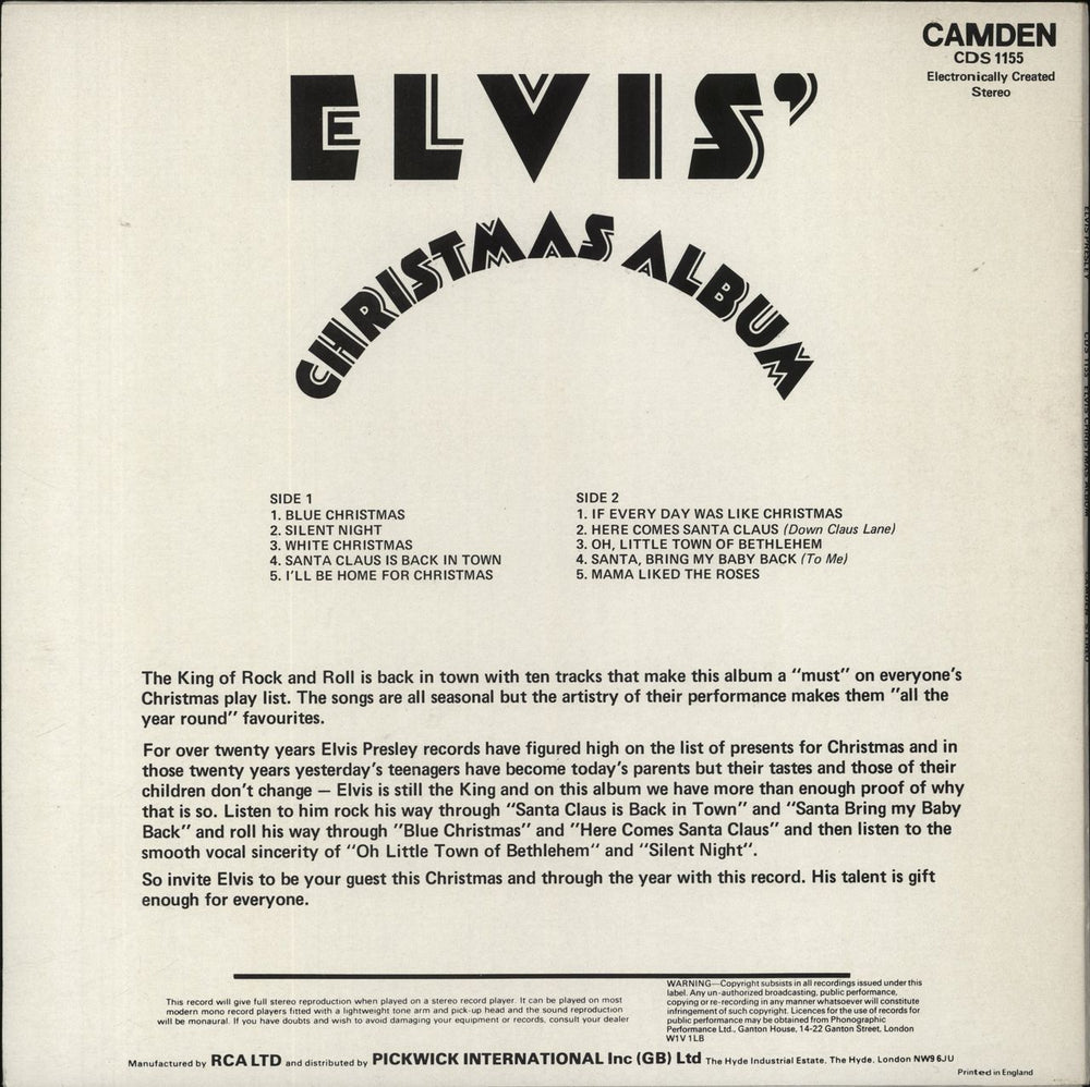 Elvis Presley Elvis' Christmas Album UK vinyl LP album (LP record)