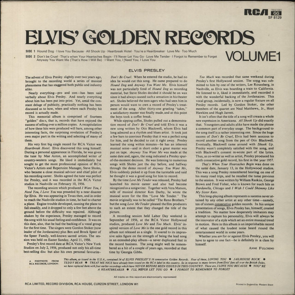 Elvis Presley Elvis' Golden Records Volume 1 UK vinyl LP album (LP record)