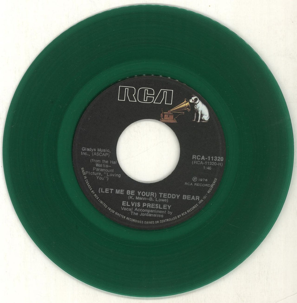 Elvis Presley (Let Me Be Your) Teddy Bear - Green Canadian 7" vinyl single (7 inch record / 45) ELV07LE702667