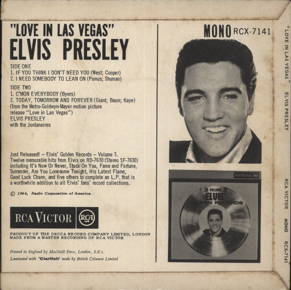 Elvis Presley Love In Las Vegas E.P. - Silver Spot UK 7" vinyl single (7 inch record / 45)