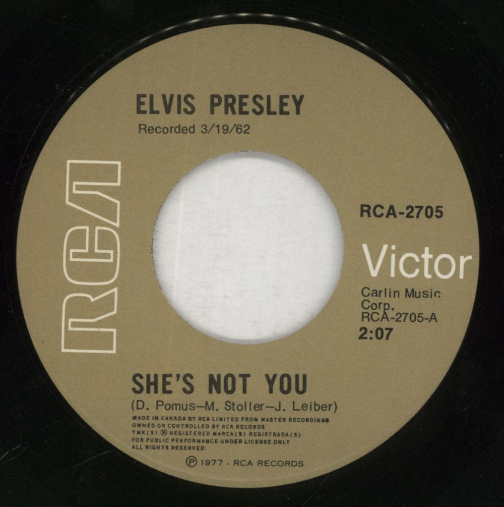 Elvis Presley She's Not You - Wide Canadian 7" vinyl single (7 inch record / 45) ELV07SH44356