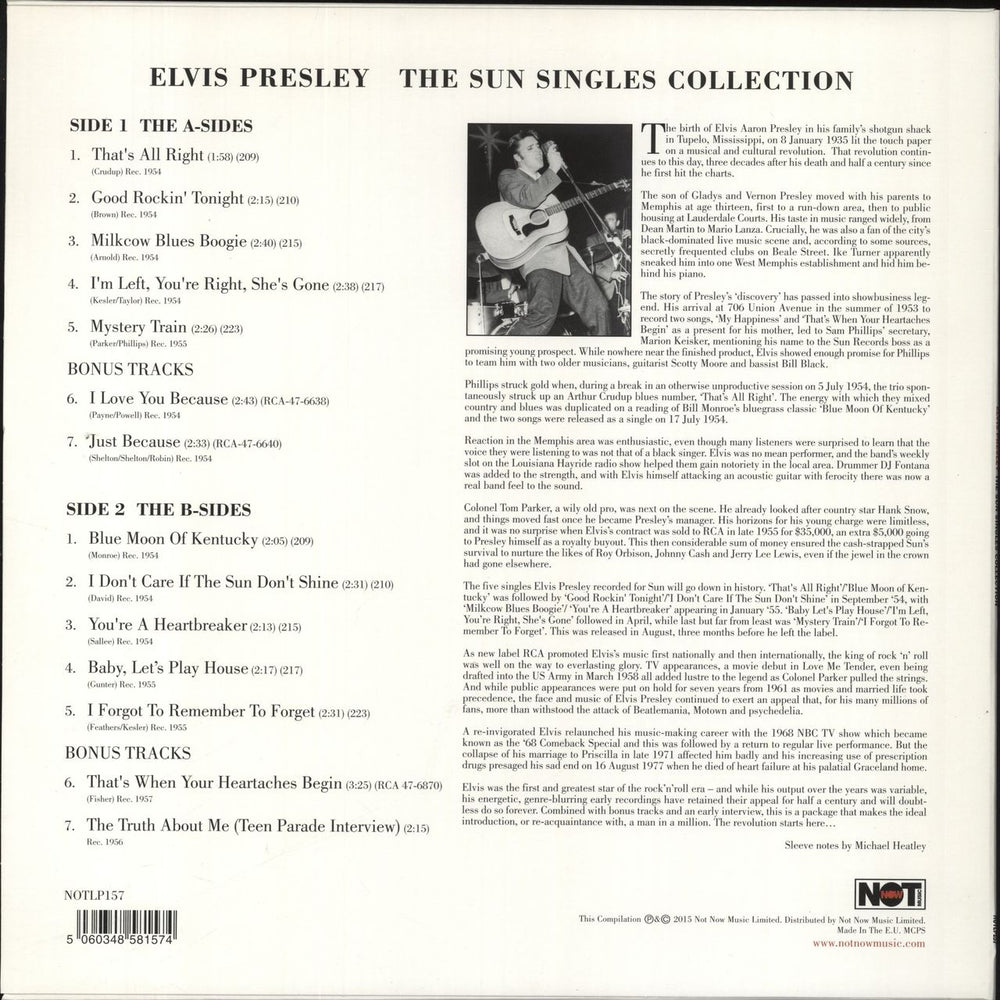 Elvis Presley The Sun Singles Collection UK vinyl LP album (LP record) 5060348581574