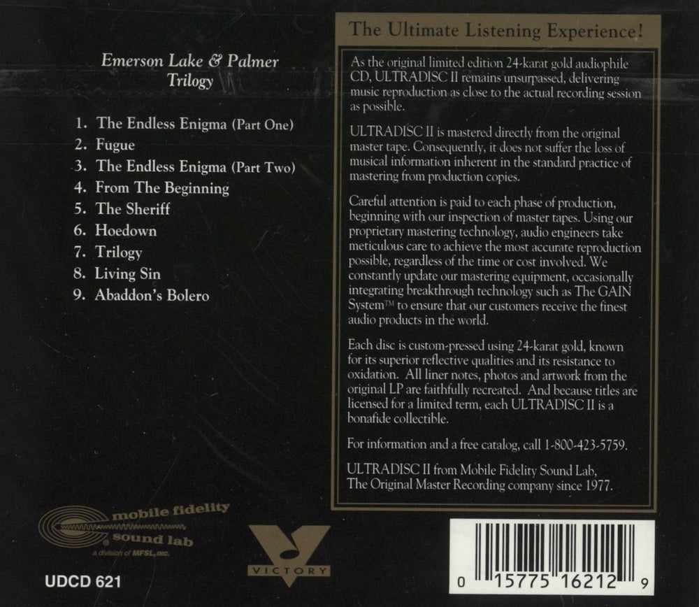Emerson Lake & Palmer Trilogy - 24 Karat Gold US CD album (CDLP) 015775162129