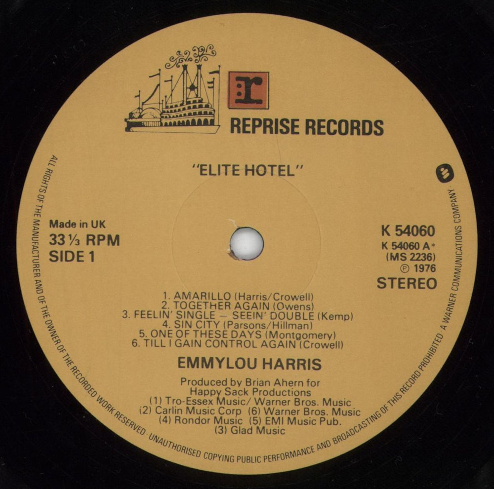 Emmylou Harris Elite Hotel UK vinyl LP album (LP record) ELHLPEL175124