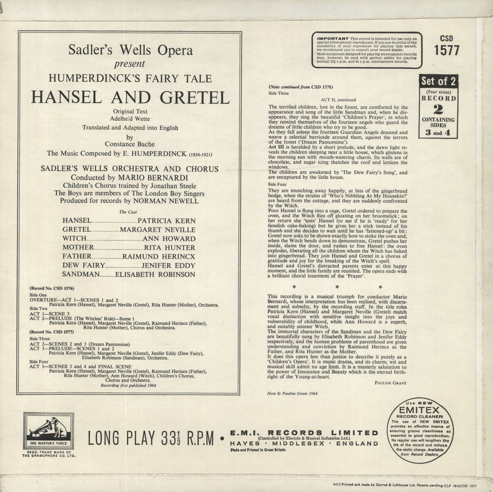 Engelbert Humperdinck (Composer) Humperdinck: The Story Of Hansel And Gretel UK 2-LP vinyl record set (Double LP Album) 1964