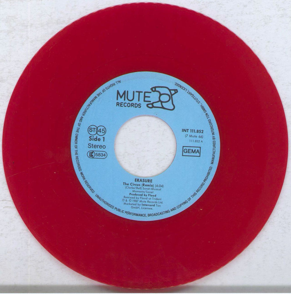 Erasure The Circus Remix - Red vinyl German 7" vinyl single (7 inch record / 45) ERA07TH172121