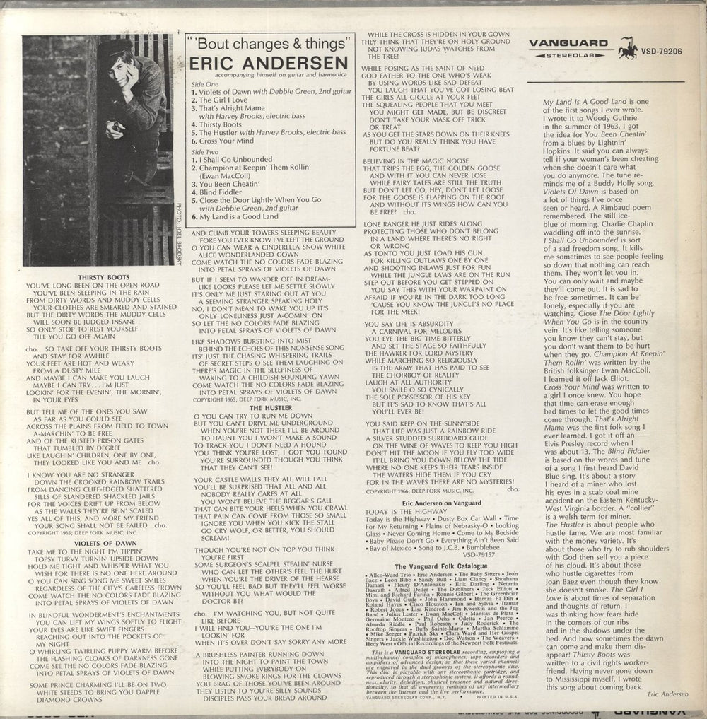 Eric Andersen 'Bout Changes & Things - VG Sleeve US vinyl LP album (LP record)