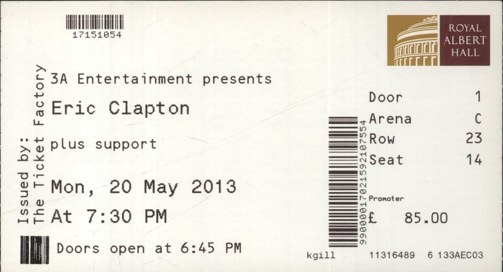 Eric Clapton USA-Europe Tour 2013 - Green cover - Ticket Stub UK tour programme 2013