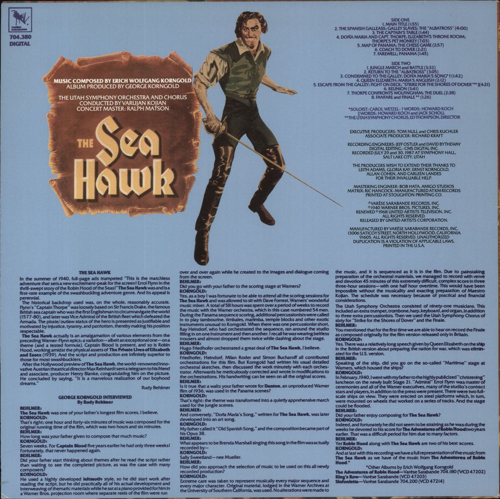 Erich Wolfgang Korngold The Sea Hawk US vinyl LP album (LP record)