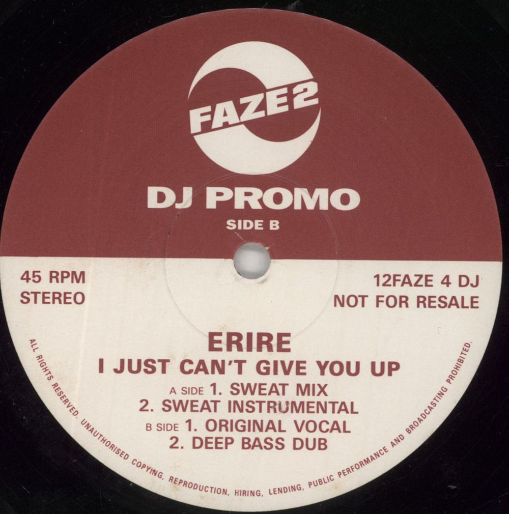 Erire I Just Can't Give You Up UK Promo 12" vinyl single (12 inch record / Maxi-single) 7ZI12IJ848667