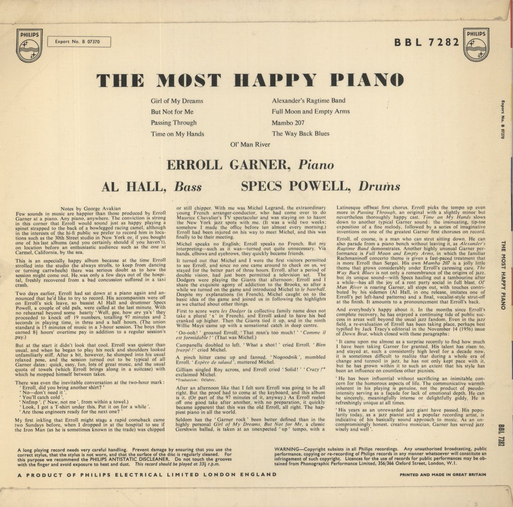 Erroll Garner The Most Happy Piano UK vinyl LP album (LP record)