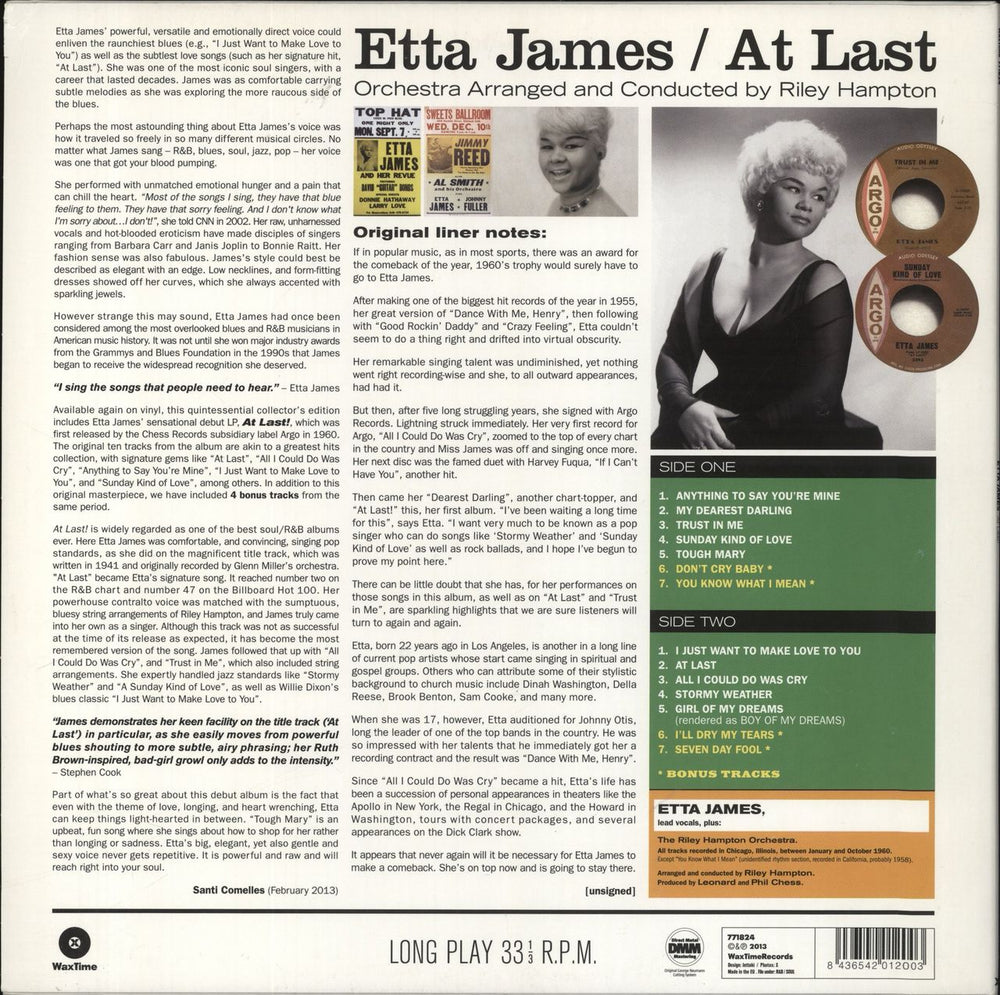 Etta James At Last! - 180gm UK vinyl LP album (LP record) 8436542012003