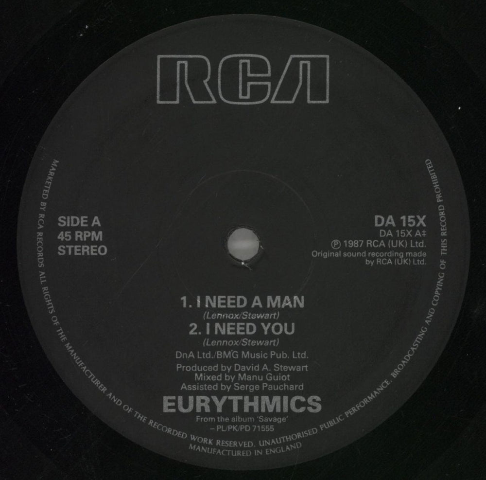 Eurythmics I Need A Man UK 10" vinyl single (10 inch record) EUR10IN05786