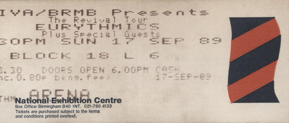 Eurythmics World Revival Tour 1989 + Ticket UK tour programme EURTRWO203184