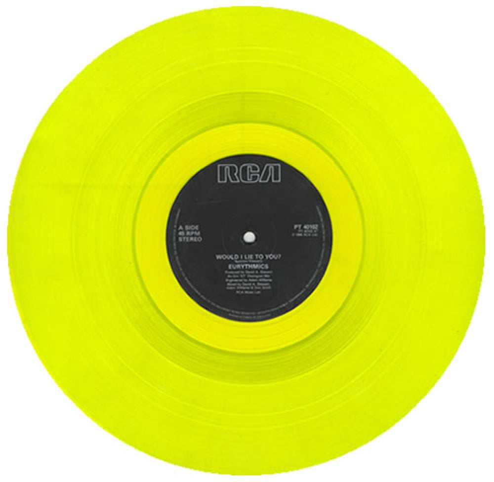 Eurythmics Would I Lie To You? - Yellow Vinyl UK 12" vinyl single (12 inch record / Maxi-single) PT40102