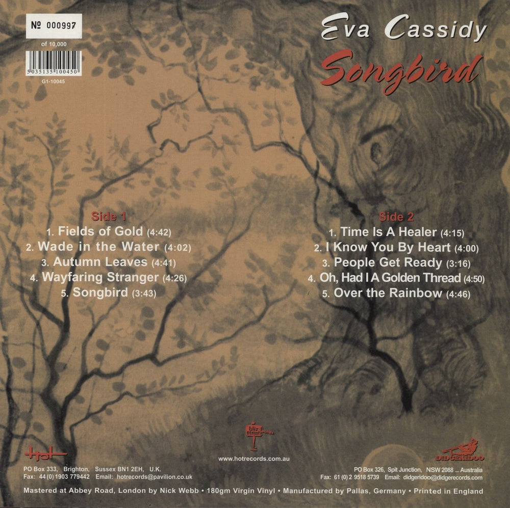 Eva Cassidy Songbird - 180 Gram Vinyl - Numbered UK vinyl LP album (LP record) 5035135100450