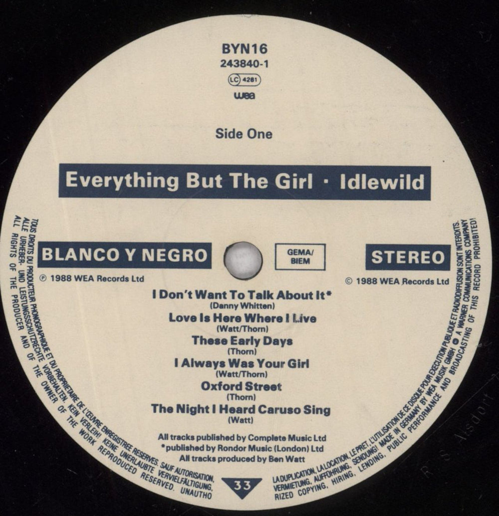 Everything But The Girl Idlewild - Hype Stickered - EX UK vinyl LP album (LP record) EVELPID844265