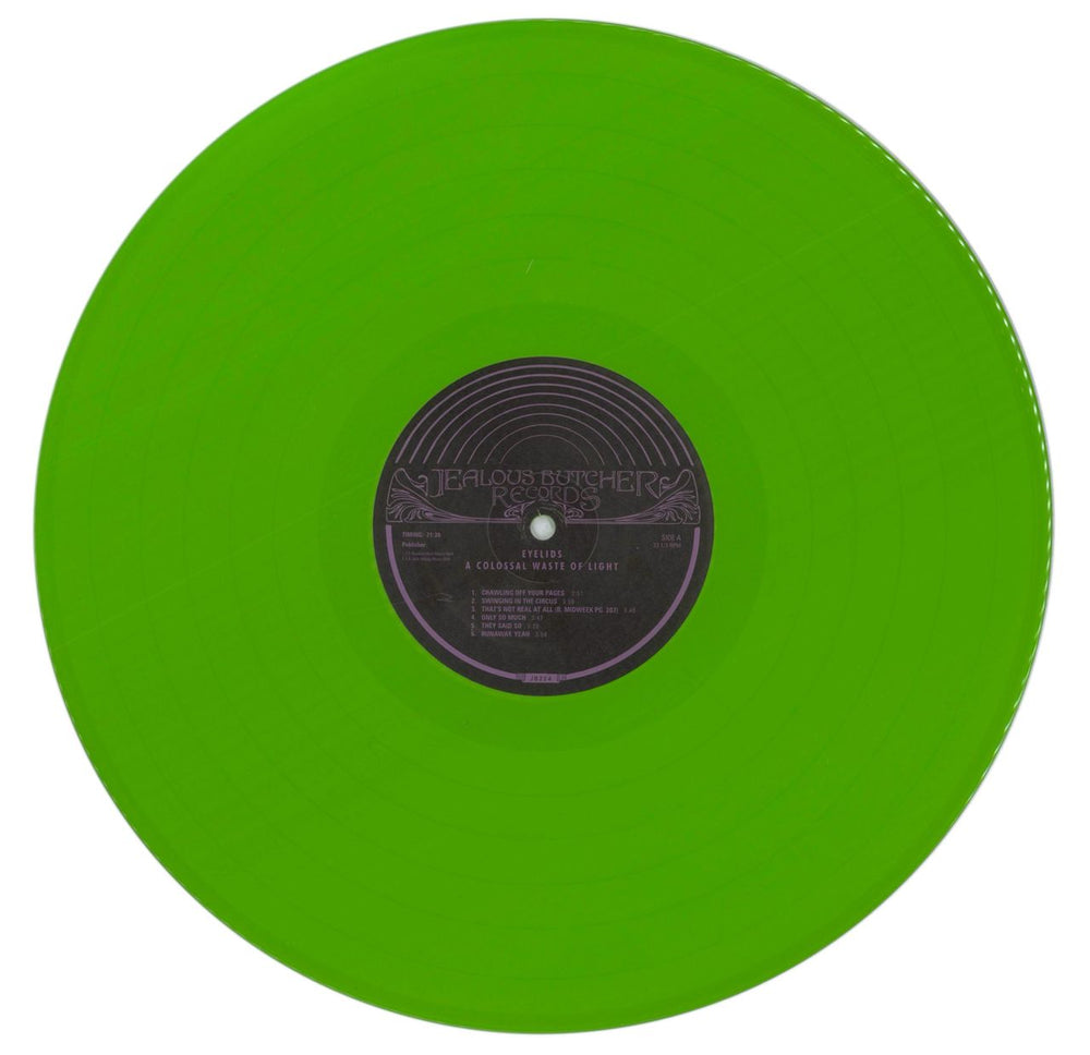 Eyelids Colossal Waste Of Light - Lime Green Vinyl + Flexi disc UK vinyl LP album (LP record) 54GLPCO839775