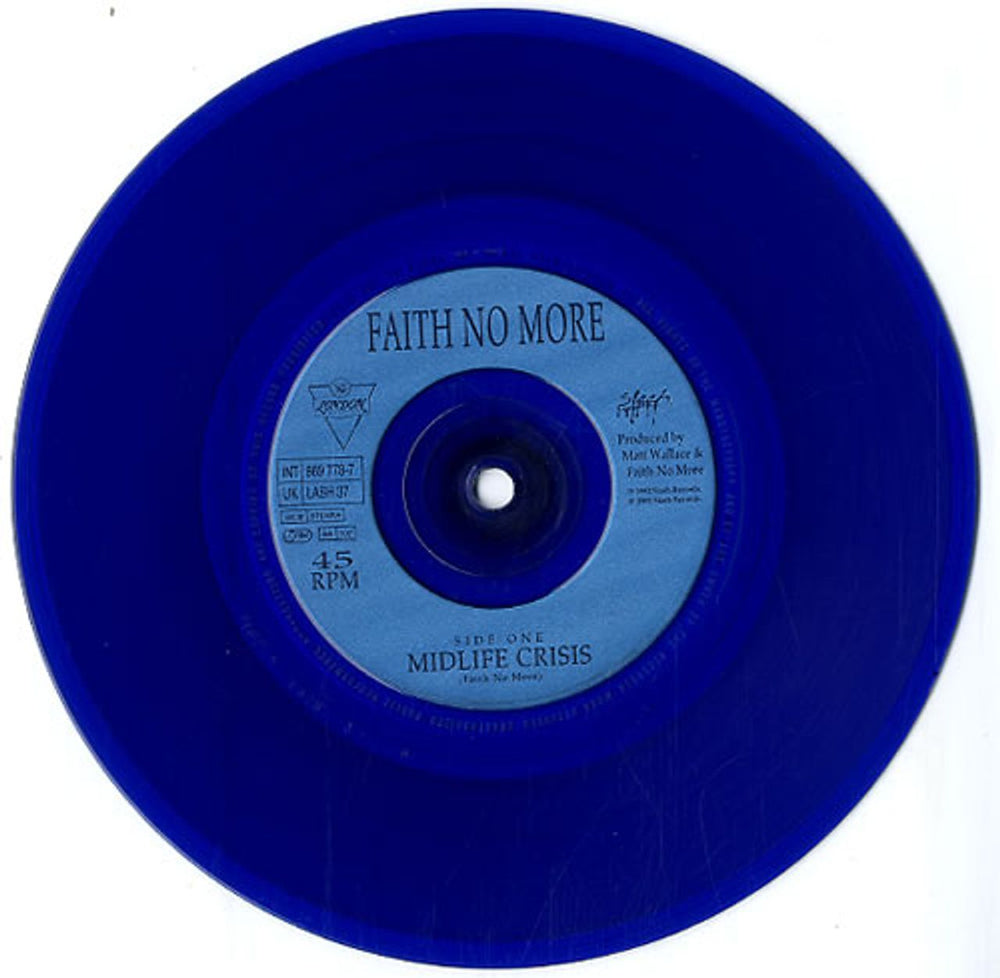 Faith No More Midlife Crisis - Blue Vinyl UK 7" vinyl single (7 inch record / 45) FNM07MI18534