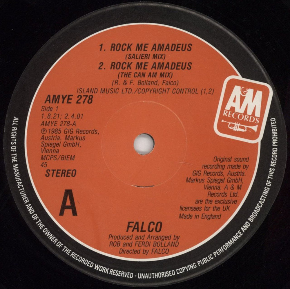 Falco Rock Me Amadeus (Special Salieri Club Mix) UK 12" vinyl single (12 inch record / Maxi-single) FAL12RO721357