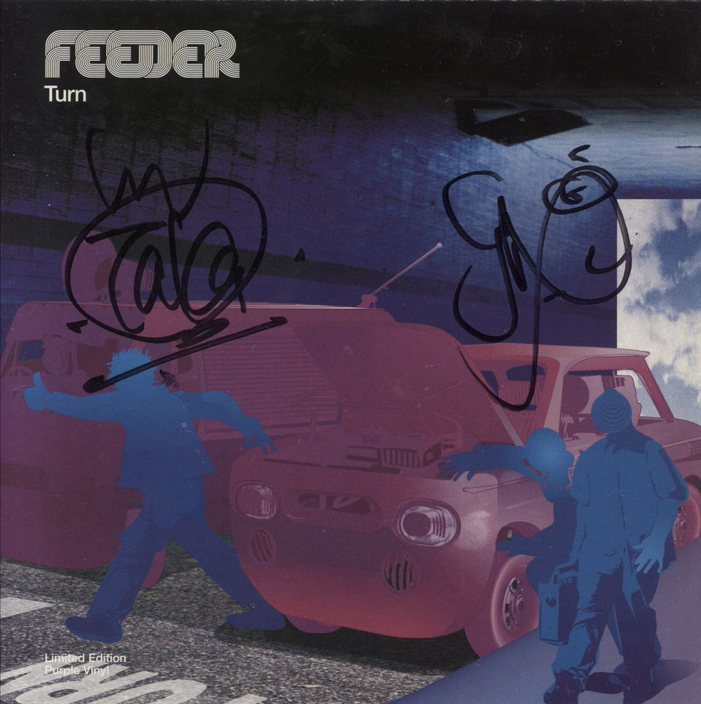 Feeder Turn - Purple Vinyl - Autographed UK 7" vinyl single (7 inch record / 45) ECS116