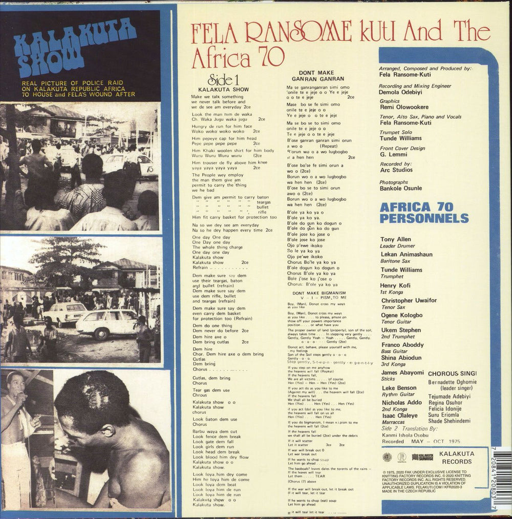 Fela Kuti Kalakuta Show - Blue Vinyl UK vinyl LP album (LP record) 720841208037