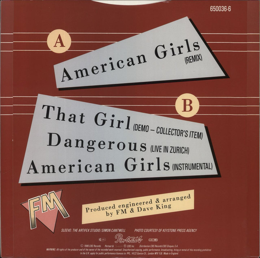 FM American Girls UK 12" vinyl single (12 inch record / Maxi-single)