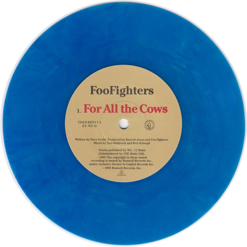 Foo Fighters For All The Cows - Blue Vinyl UK 7" vinyl single (7 inch record / 45) FOO07FO55682