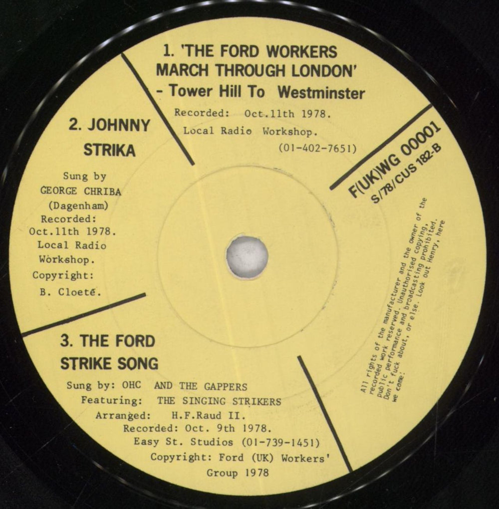 Ford Workers On Strike The Ford Strike Song / Johnny Strika UK 7" vinyl single (7 inch record / 45) 7Q007TH839371