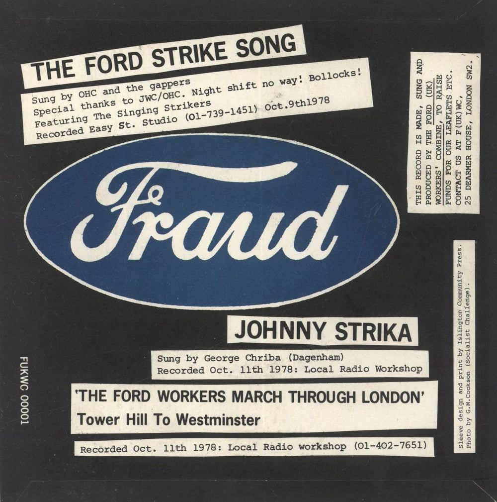 Ford Workers On Strike The Ford Strike Song / Johnny Strika UK 7" vinyl single (7 inch record / 45)