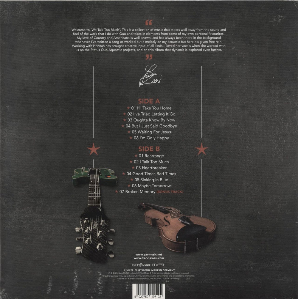 Francis Rossi We Talk Too Much - 180 Gram Vinyl - Sealed UK vinyl LP album (LP record) 4029759197102