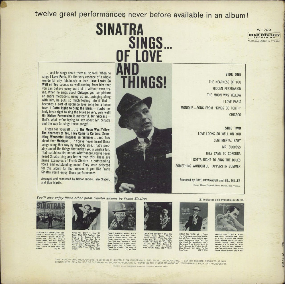 Frank Sinatra Sinatra Sings... Of Love And Things US vinyl LP album (LP record)