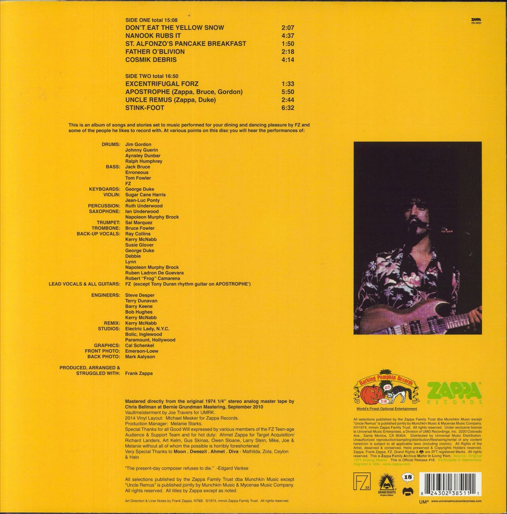 Frank Zappa Apostrophe ('): Remastered - 180 Gram Vinyl UK vinyl LP album (LP record) 824302385111