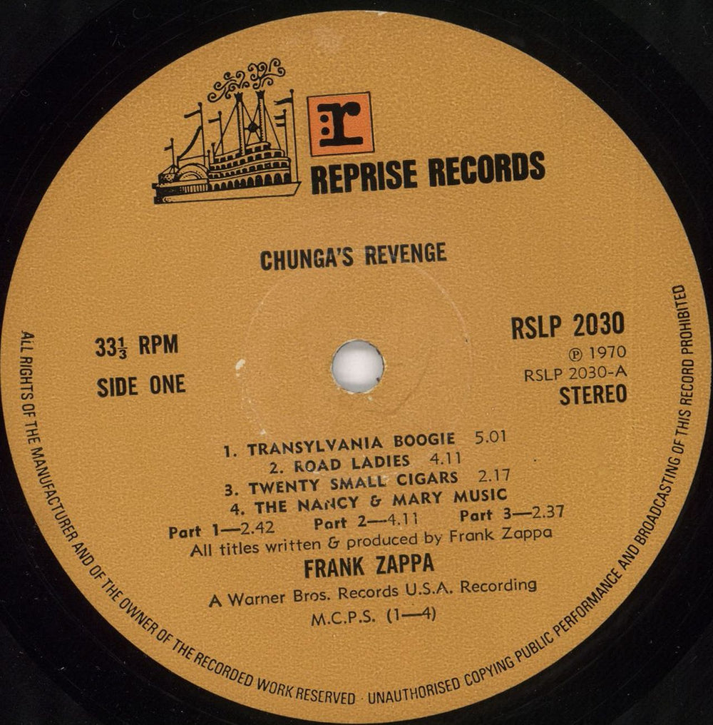 Frank Zappa Chunga's Revenge - 2½ UK vinyl LP album (LP record)