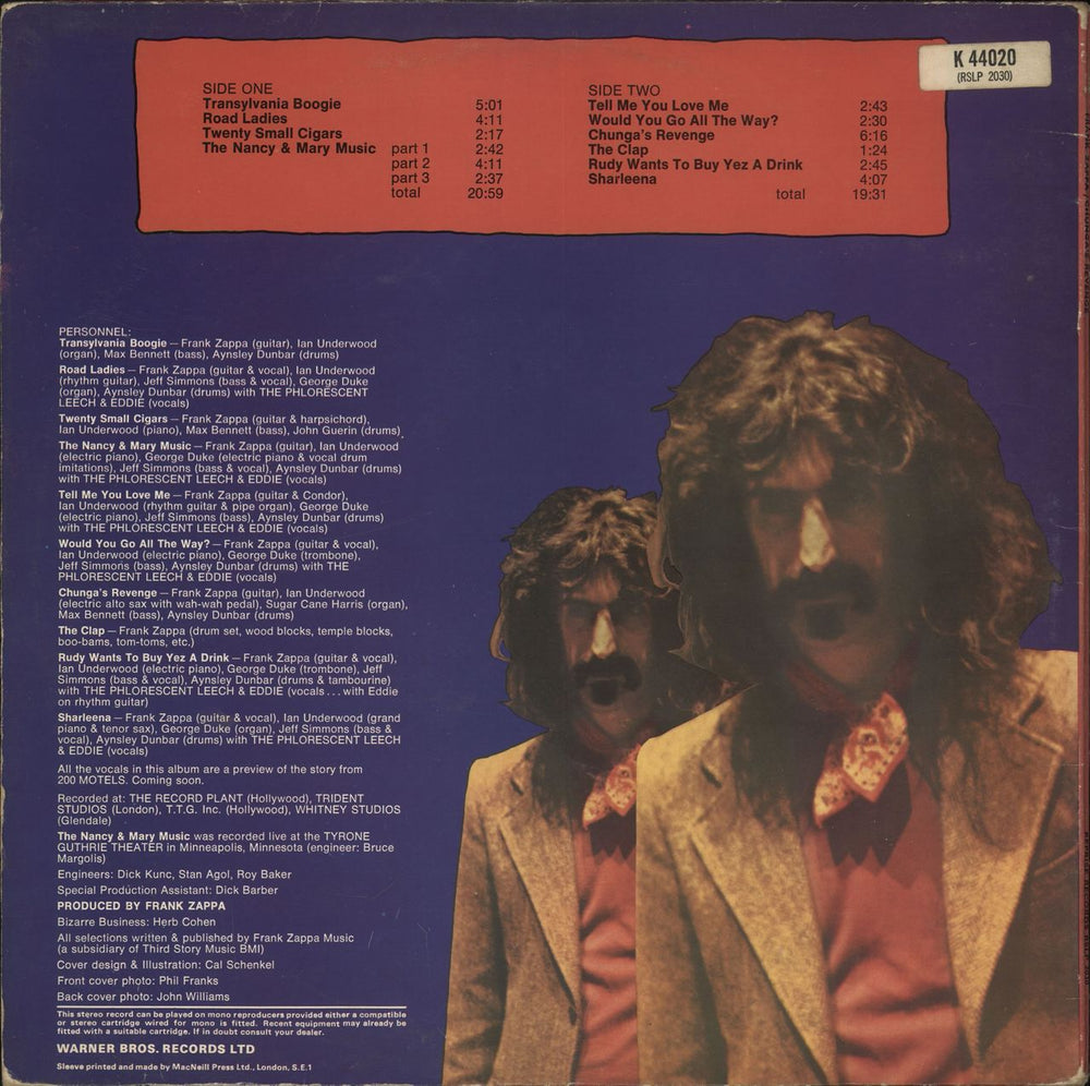 Frank Zappa Chunga's Revenge - 2½ UK vinyl LP album (LP record) ZAPLPCH721772