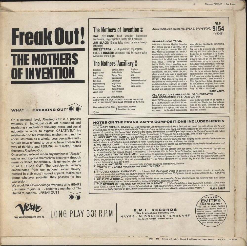 Frank Zappa Freak Out! - Original Verve Issue - Mono UK vinyl LP album (LP record)