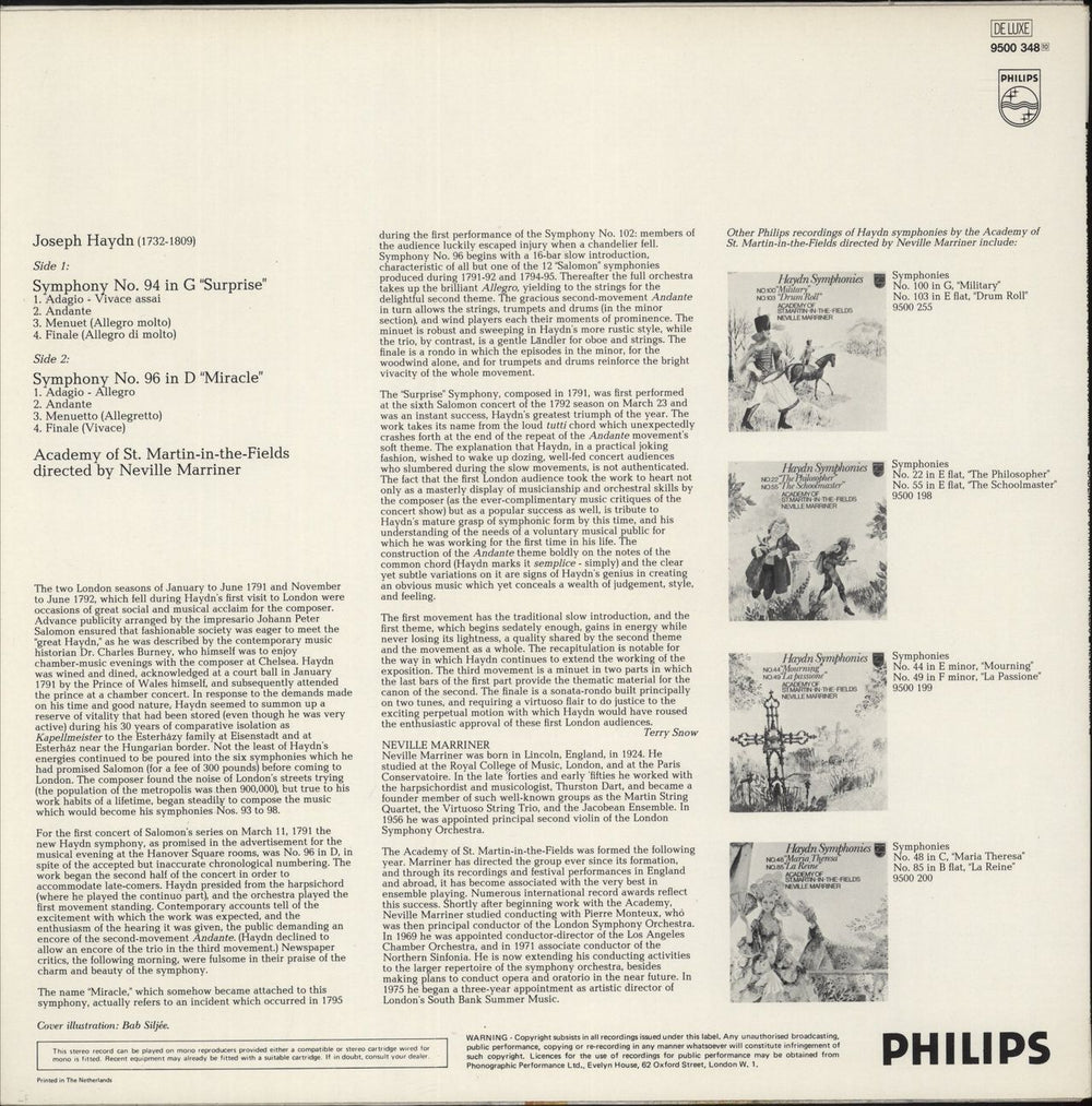 Franz Joseph Haydn Symphonies - Nr. 94 "Surprise” / Nr. 96 "Miracle” UK vinyl LP album (LP record)