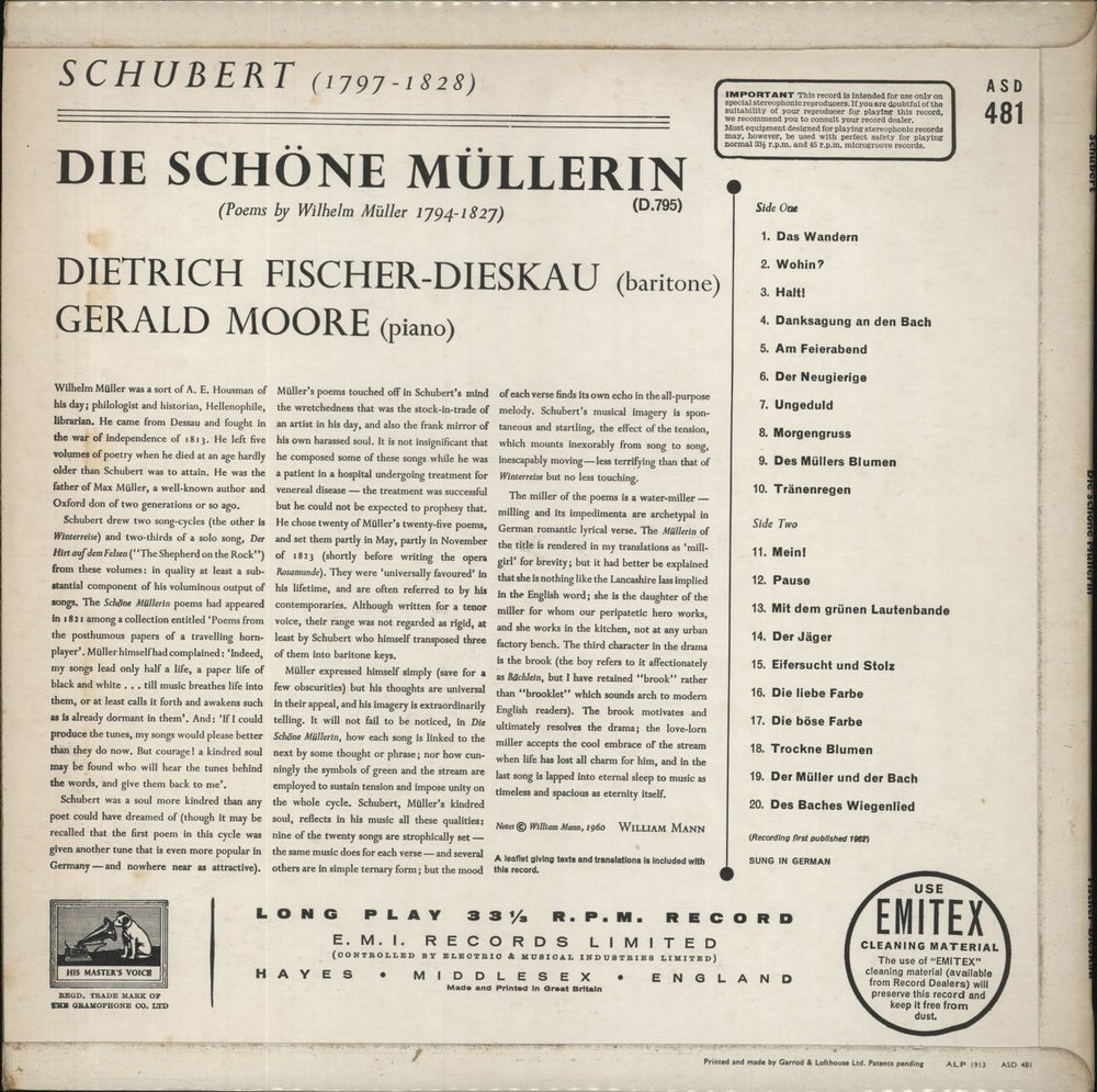 Franz Schubert Die Schone Mullerin UK vinyl LP album (LP record)