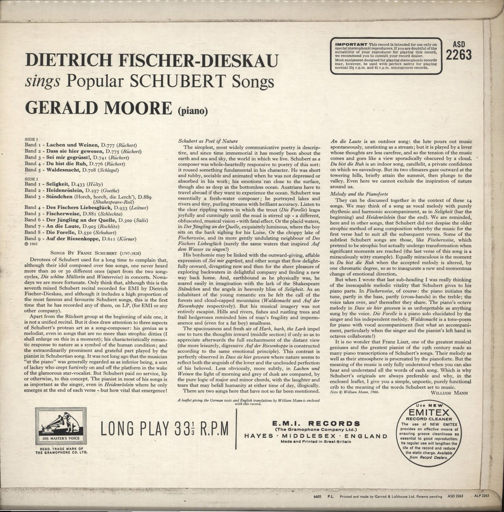 Franz Schubert Dietrich Fischer-Dieskau Sings Popular Schubert Songs UK vinyl LP album (LP record)