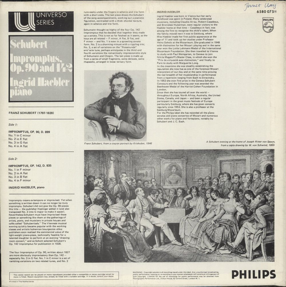 Franz Schubert Impromptus Op. 90 & 142 - White Label Test Pressing UK Promo vinyl LP album (LP record)