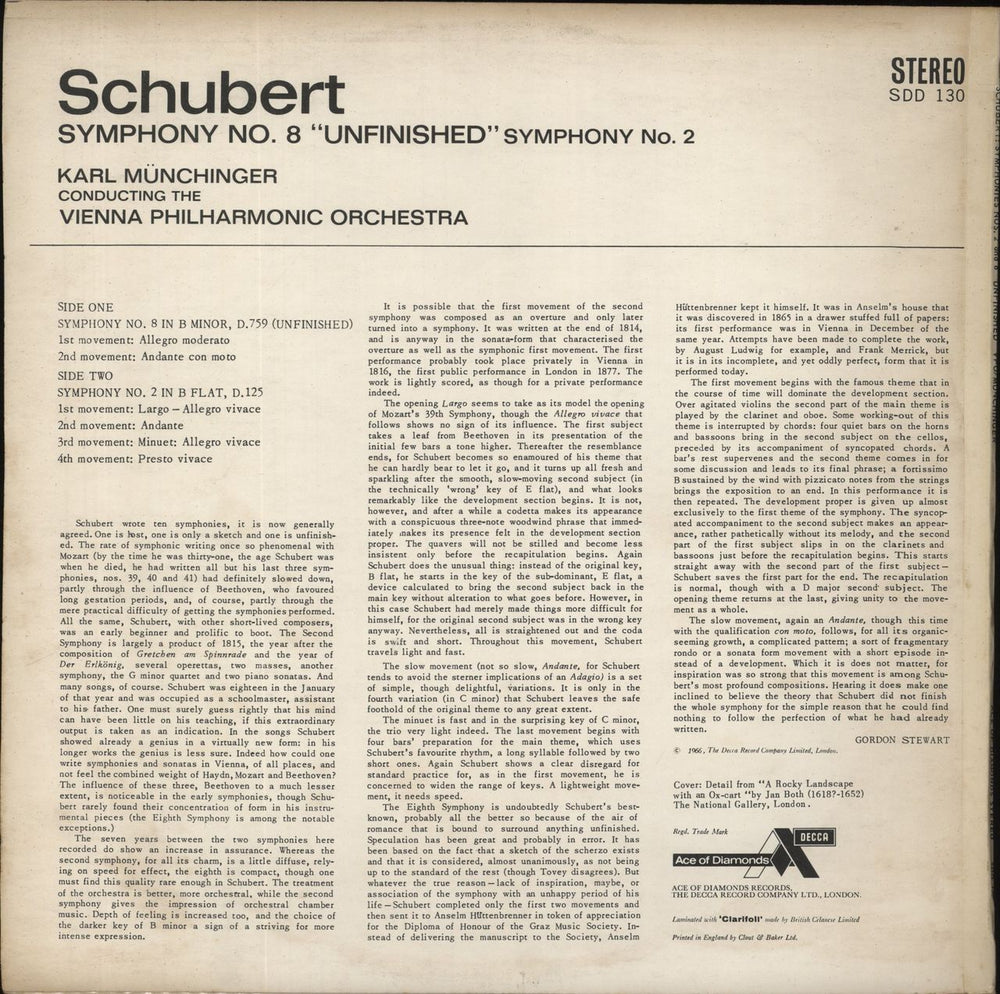 Franz Schubert Schubert: Symphony No. 8 "Unfinished" / Symphony No .2 UK vinyl LP album (LP record)