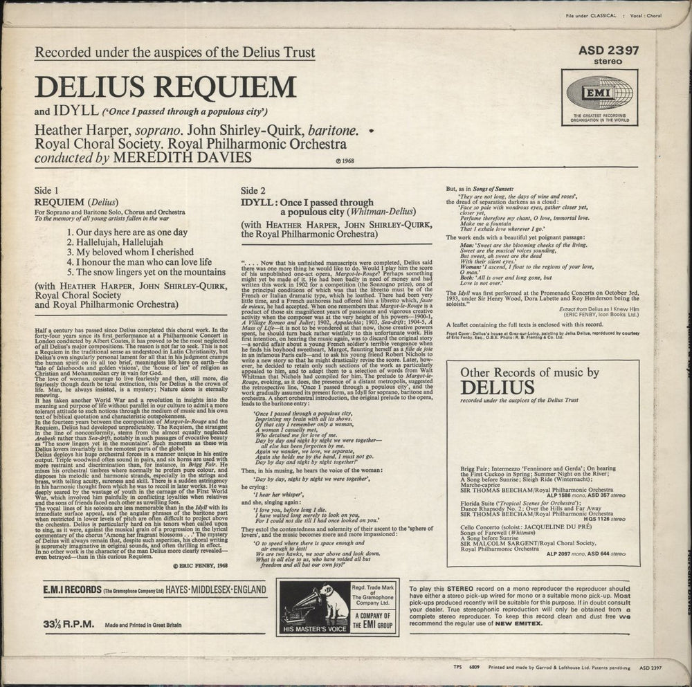 Frederick Delius Requiem / Idyll - 1st UK vinyl LP album (LP record)