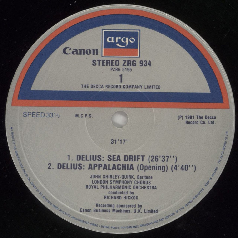 Frederick Delius Sea Drift / Appalachia UK vinyl LP album (LP record) DUHLPSE537344