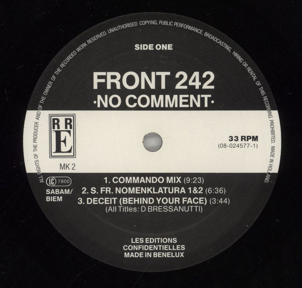 Front 242 No Comment Belgian 12" vinyl single (12 inch record / Maxi-single) 24212NO81317