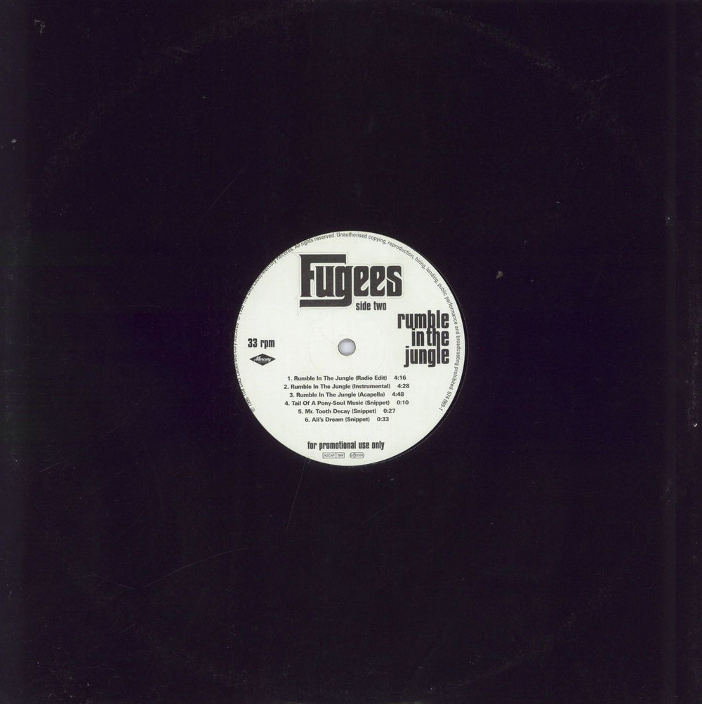 Fugees Rumble In The Jungle UK Promo 12" vinyl single (12 inch record / Maxi-single)