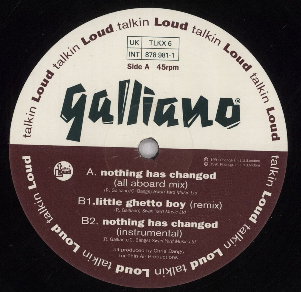 Galliano Nothing Has Changed UK 12" vinyl single (12 inch record / Maxi-single) GLL12NO845606