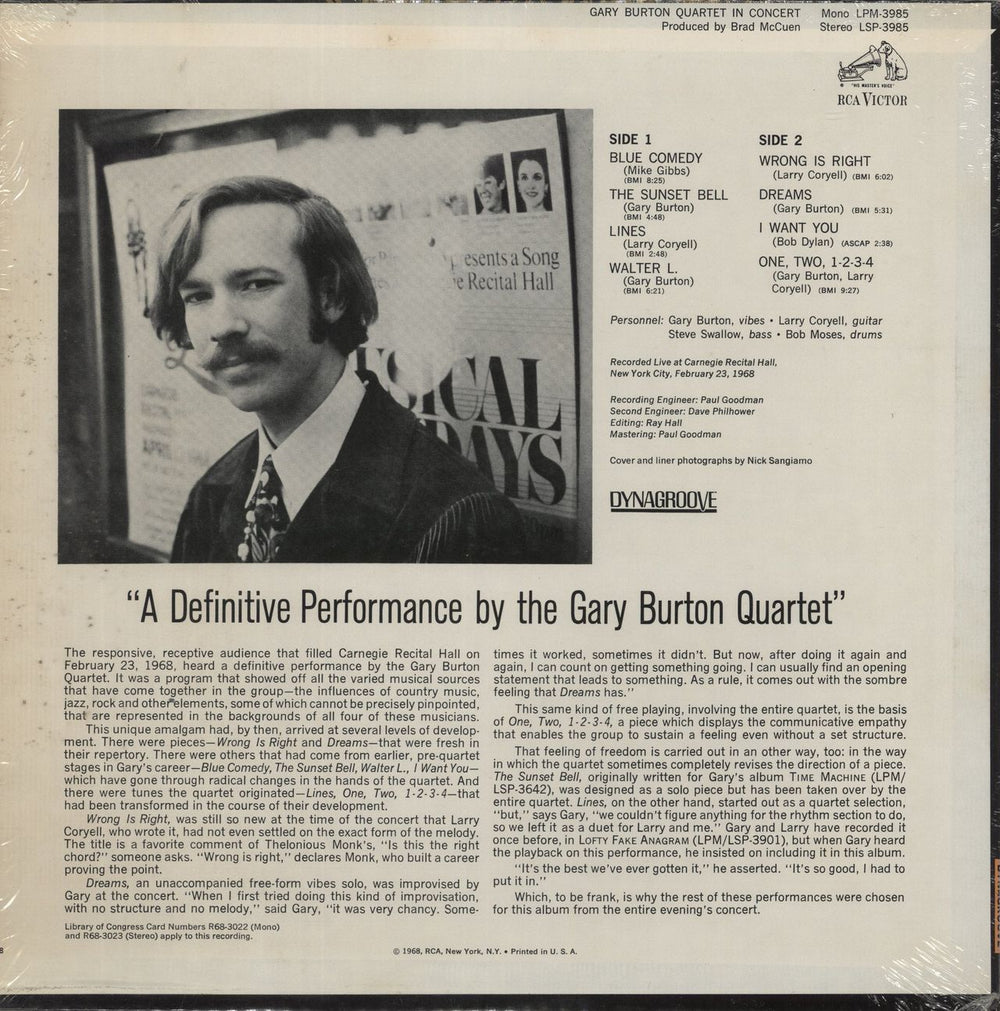 Gary Burton Gary Burton Quartet In Concert UK vinyl LP album (LP record)