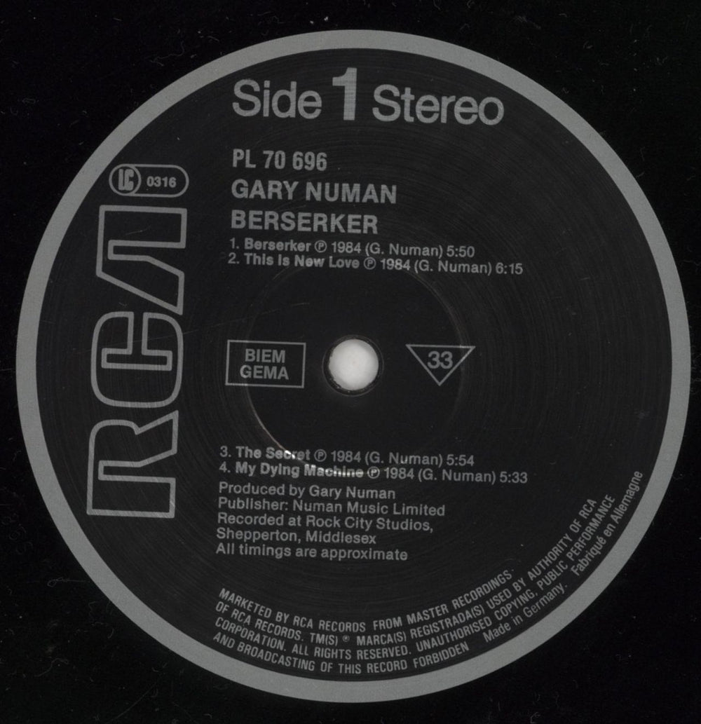 Gary Numan Berserker German vinyl LP album (LP record) NUMLPBE860432
