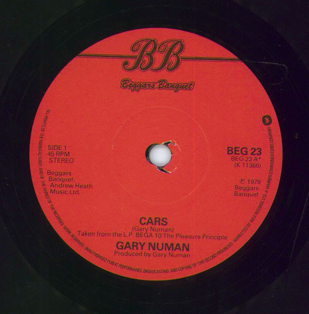 Gary Numan Cars - solid UK 7" vinyl single (7 inch record / 45) BEG23